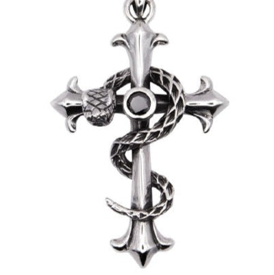 SILVER SNAKE CROSS PENDANT