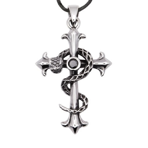 SILVER SNAKE CROSS PENDANT