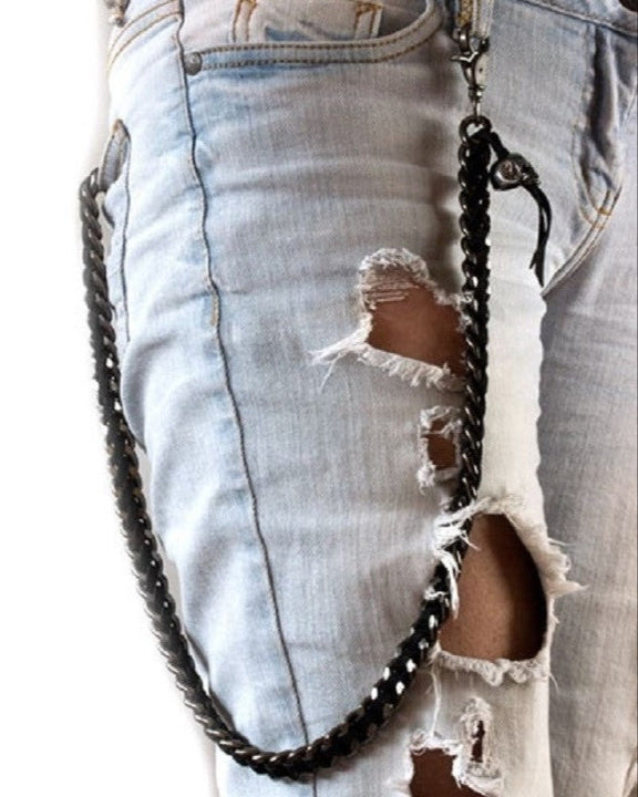 LEATHER BRAIDED BELT CHAIN WITH SKULL