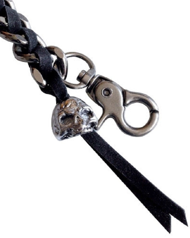 LEATHER BRAIDED BELT CHAIN WITH SKULL