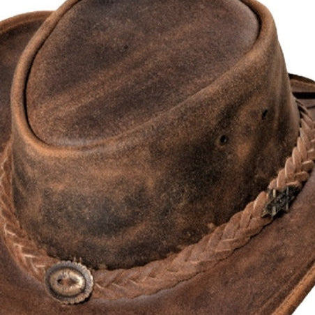 Cool western hat Crazy Horse made of waxed, brown split leather