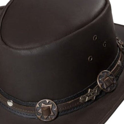 Leather Western Hat Huck - Premium Brown Cowhide Cowboy Hat