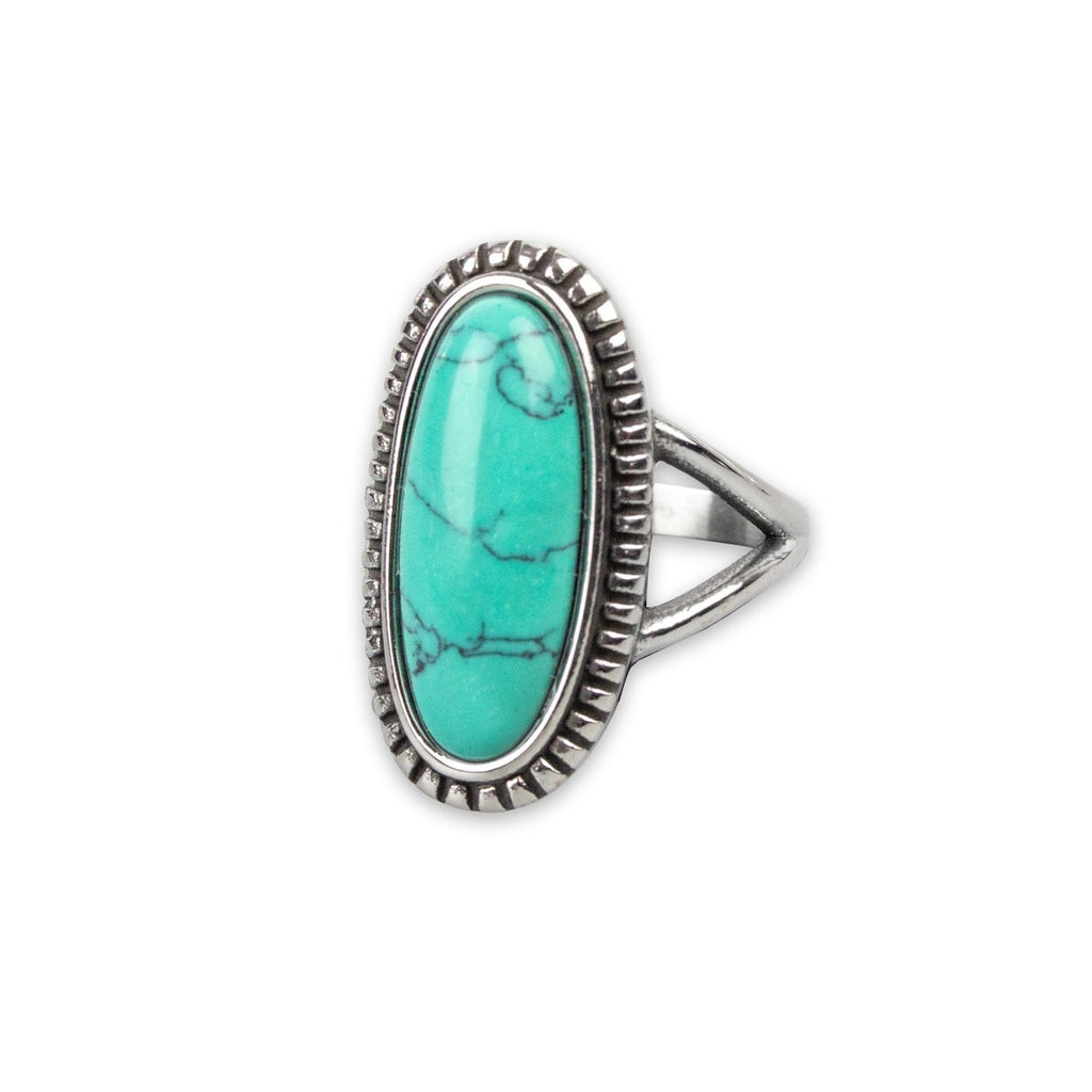 Ring Long Turquoise Stainless Steel with Stone