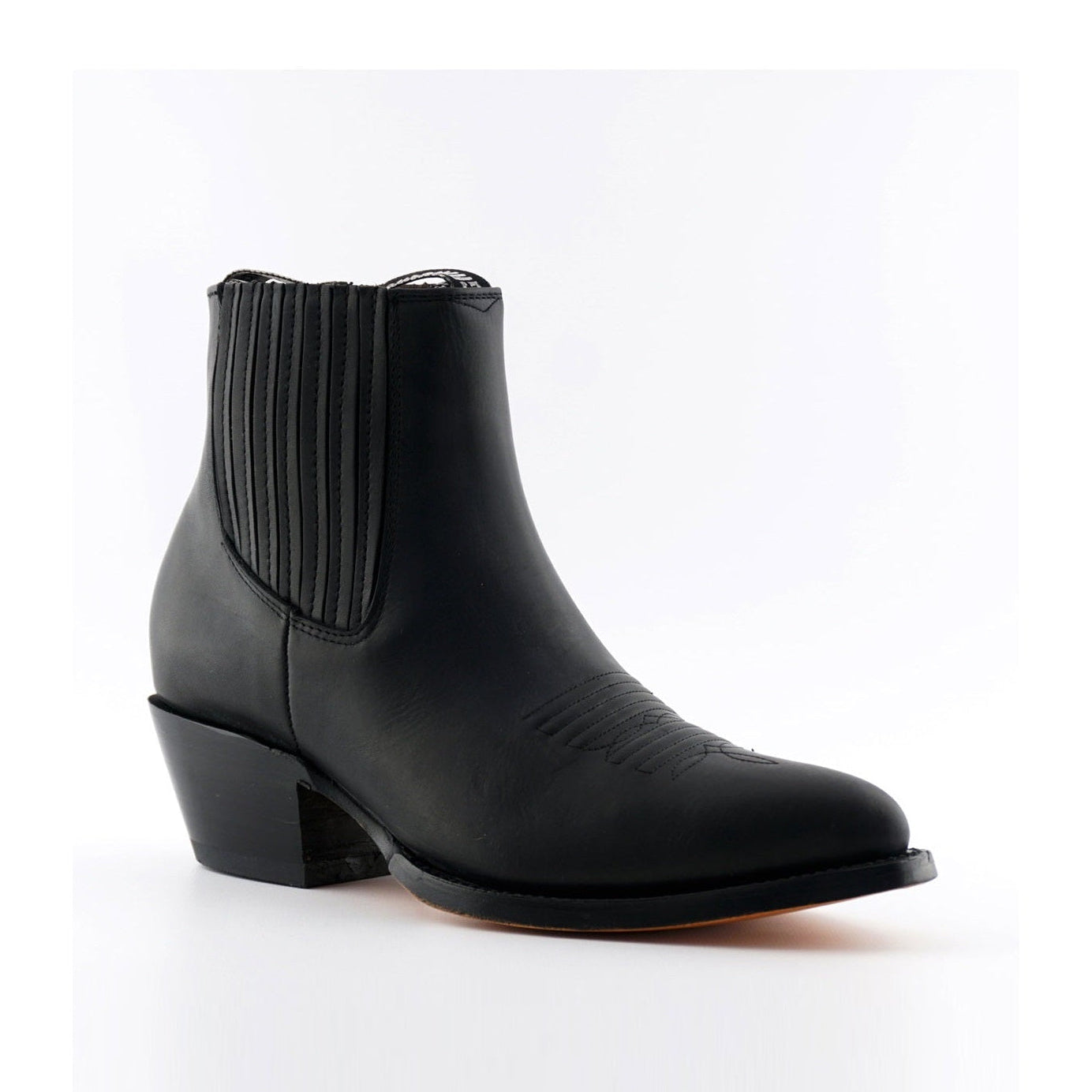 Maverick Black Leather Cowboy Ankle Boots - Pointed Toe Goodyear Welted Western Boots for Men & Women