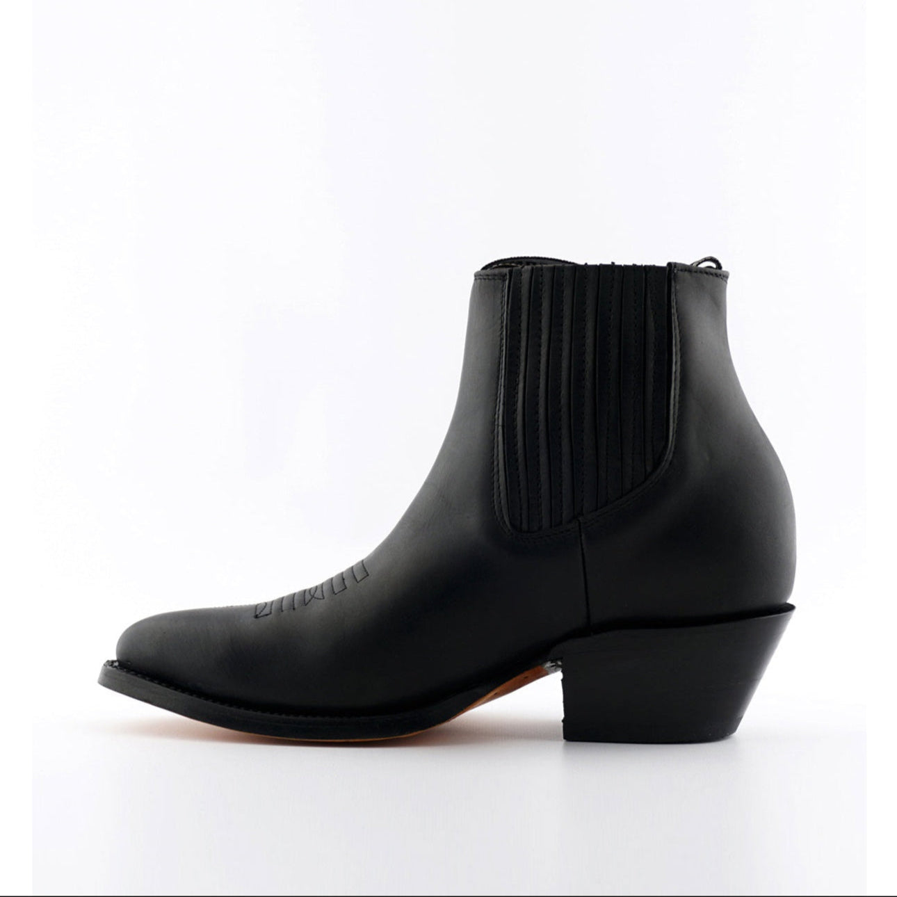 Maverick Black Leather Cowboy Ankle Boots - Pointed Toe Goodyear Welted Western Boots for Men & Women