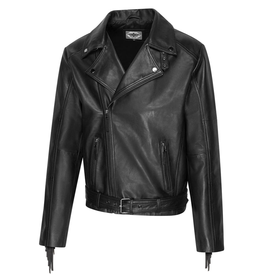 Men's Aviator Fringe Leather Jacket - Liam Nappa Leather Biker Jacket