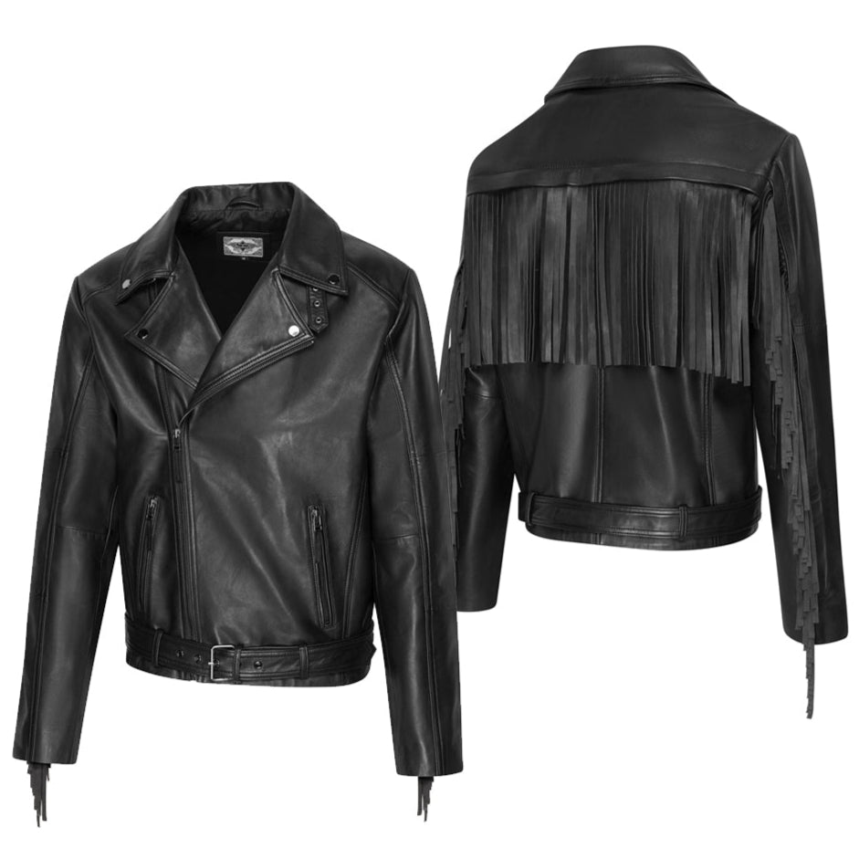 Men's Aviator Fringe Leather Jacket - Liam Nappa Leather Biker Jacket