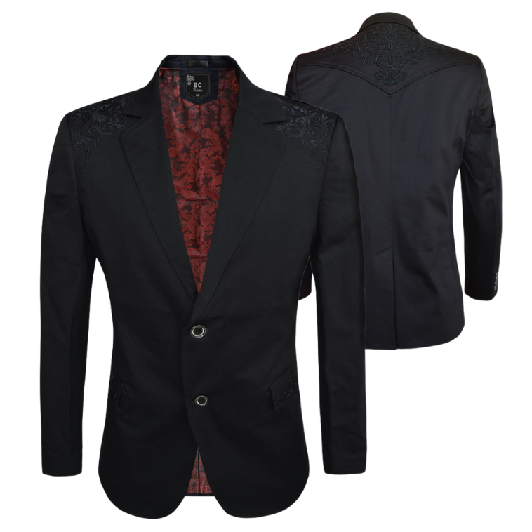 Men's Black Western Blazer - Slim Fit Cotton Stretch Jacket