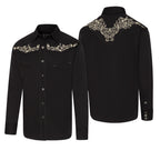 Men's Black Western Embroidered Shirt Brandon - Cowboy Shirt with Yoke Piping