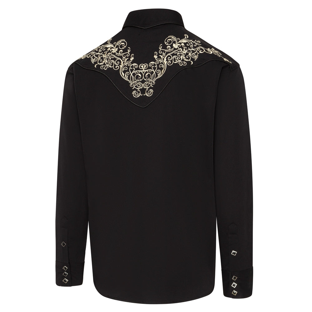 Men's Black Western Embroidered Shirt Brandon - Cowboy Shirt with Yoke Piping
