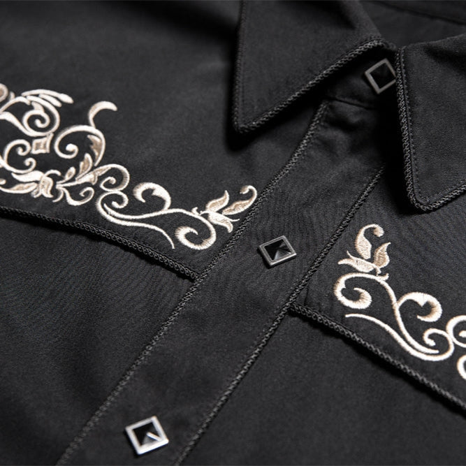 Men's Black Western Embroidered Shirt Brandon - Cowboy Shirt with Yoke Piping