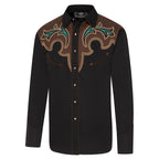 Men's Black Western Shirt Alaric with Contrasting Yoke - Embroidered cowboy shirt