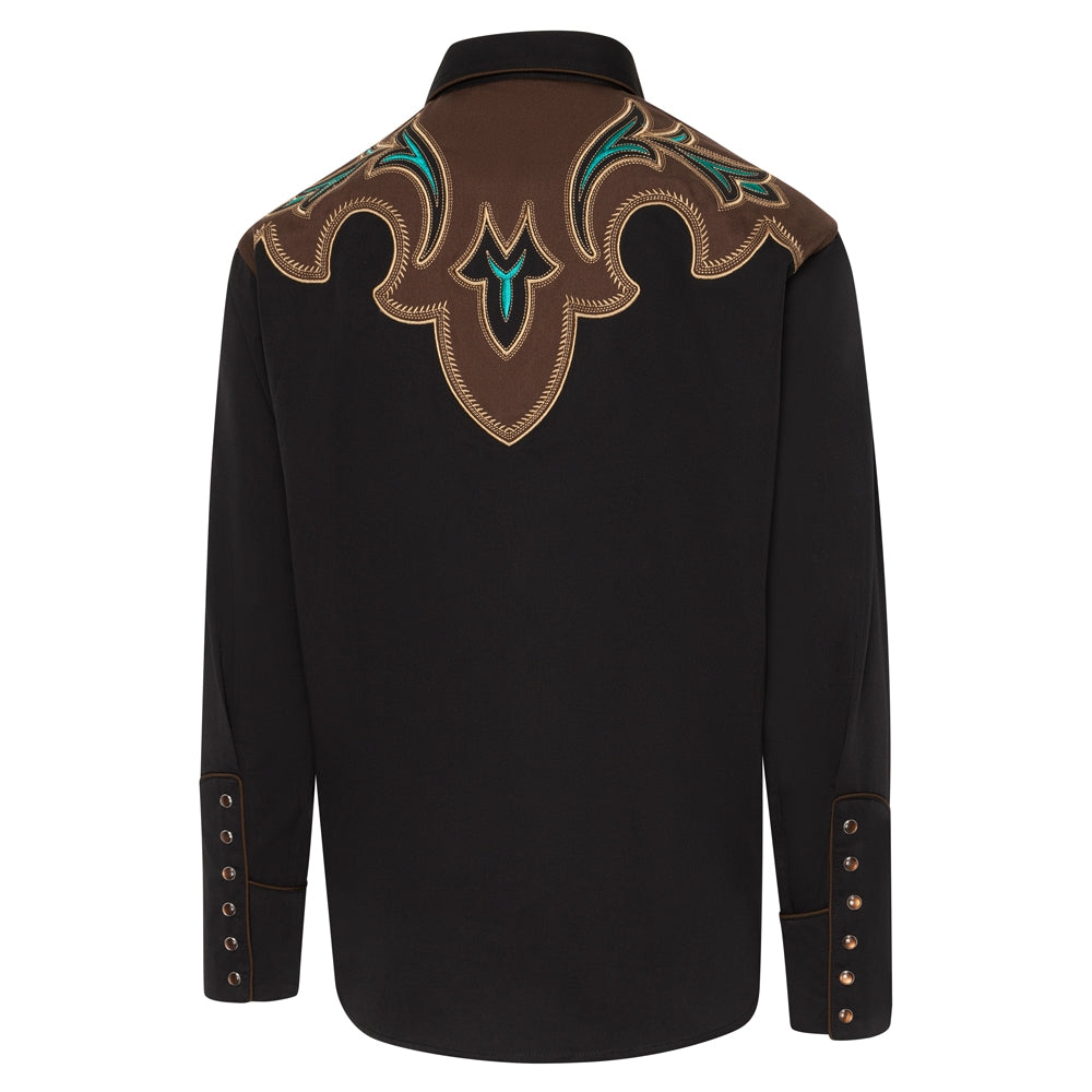 Men's Black Western Shirt Alaric with Contrasting Yoke - Embroidered cowboy shirt