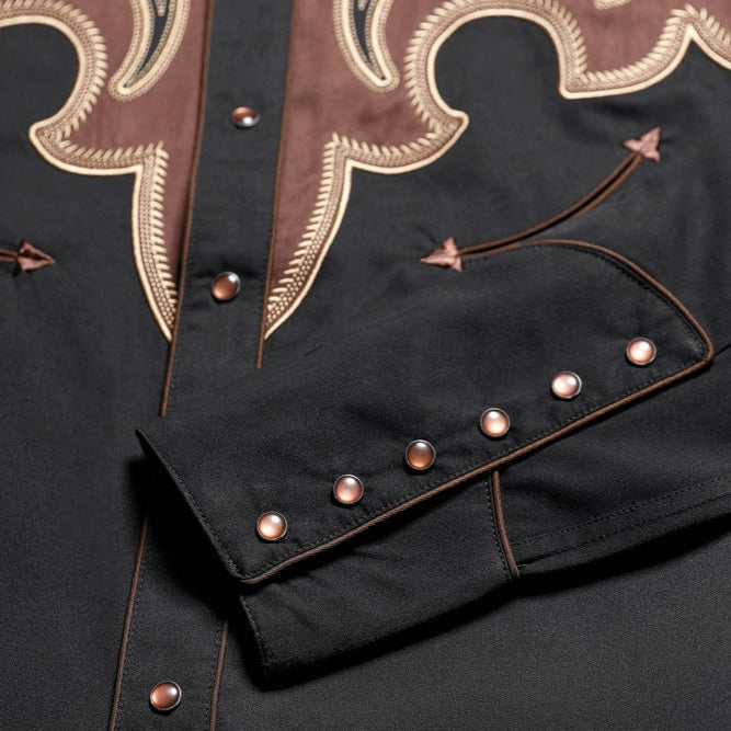 Men's Black Western Shirt Alaric with Contrasting Yoke - Embroidered cowboy shirt