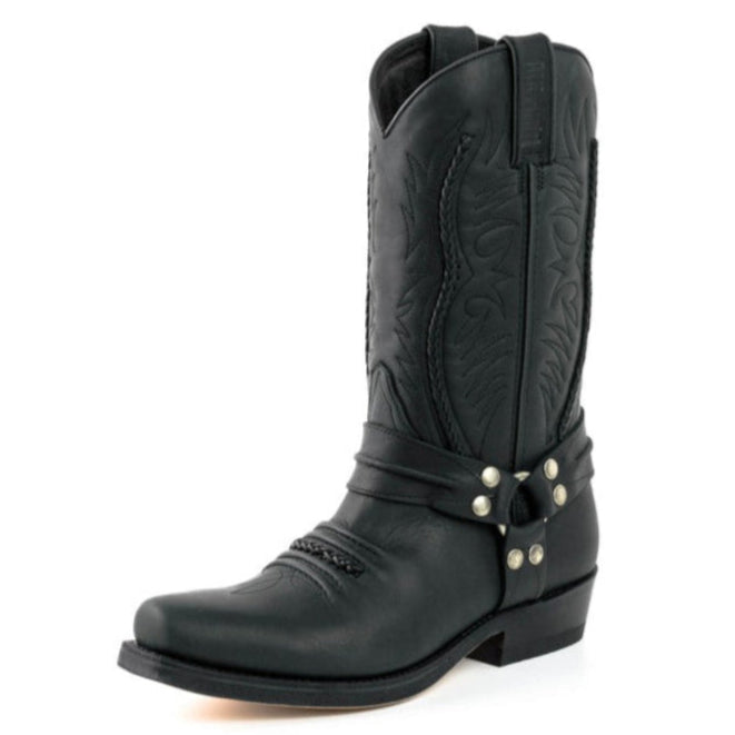 Men's Braided Ornament Cowboy Boots - Handcrafted Waterproof Leather Biker Boots