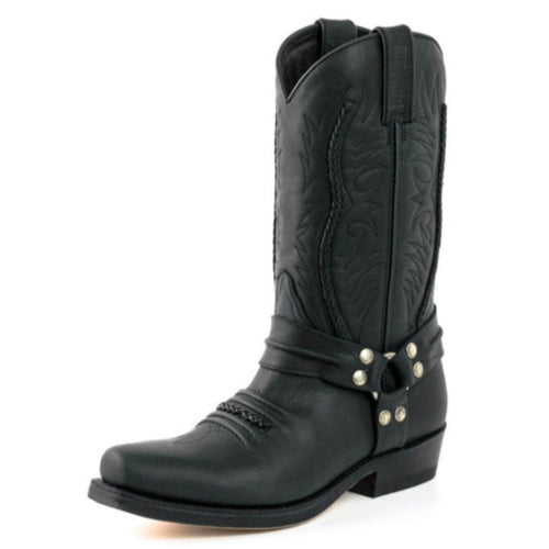 Men's Braided Ornament Cowboy Boots - Handcrafted Waterproof Leather Biker Boots