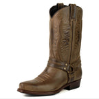 Men's Brown Braided Cowboy Boots - Handcrafted Waterproof Leather Biker Boots