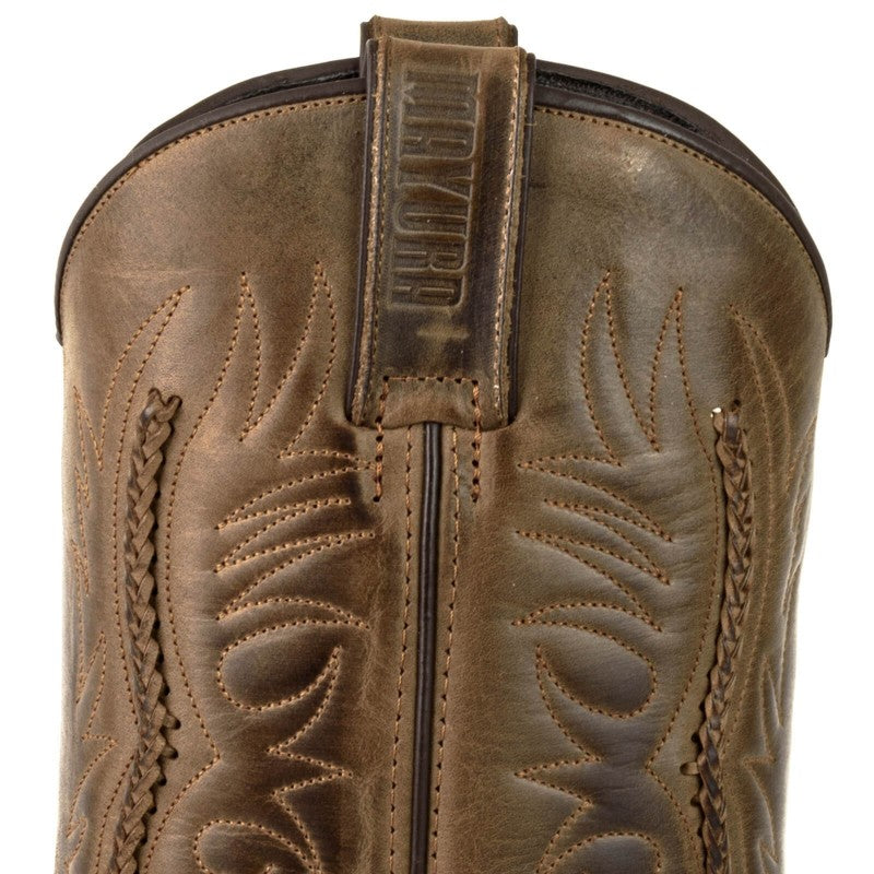 Men's Brown Braided Cowboy Boots - Handcrafted Waterproof Leather Biker Boots