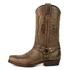 Men's Brown Braided Cowboy Boots - Handcrafted Waterproof Leather Biker Boots