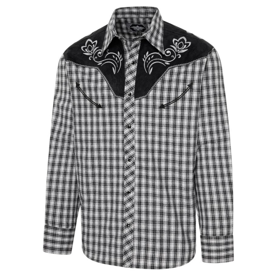 Men's Checked Western Shirt Caleb with Embroidery - cowboy shirt