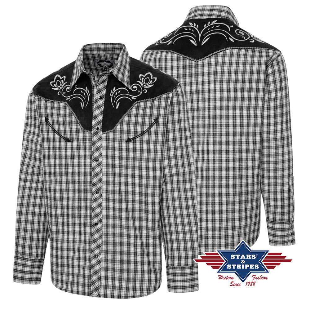 Men's Checked Western Shirt Caleb with Embroidery - cowboy shirt