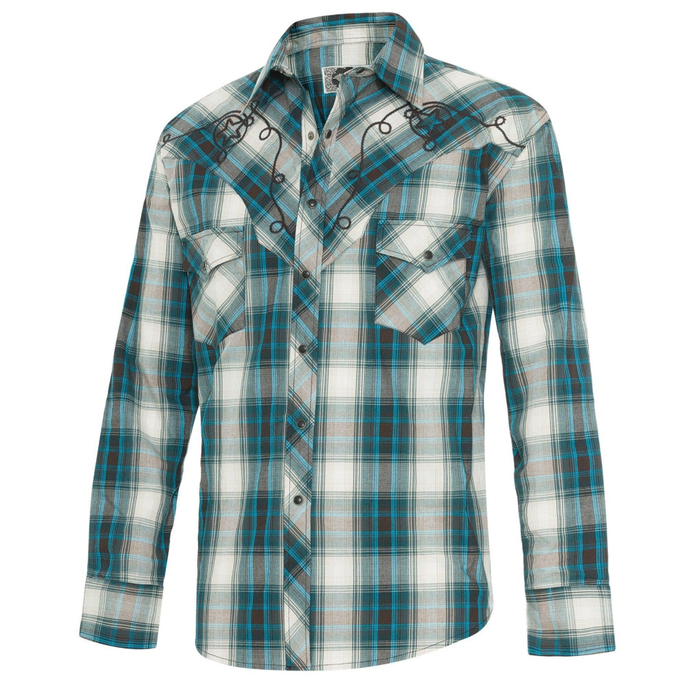 Men's Checkered Western Shirt Jeff - Embroidered with Adjustable Cuffs