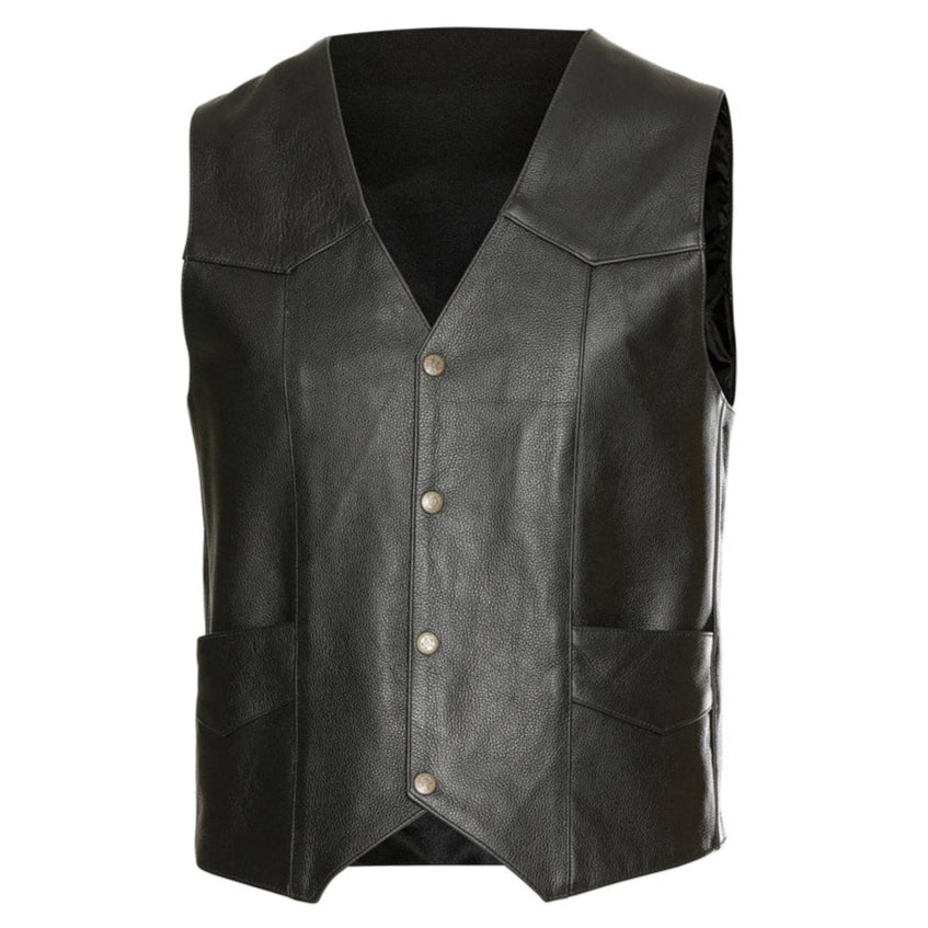 Men's Cowhide Leather Western Vest | Genuine Leather with Snap Buttons
