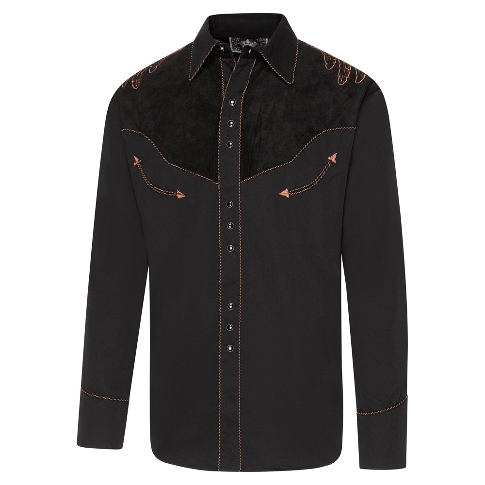 Men's Eagle Western Shirt Floyd with Embroidered Wings - Black cowboy shirt