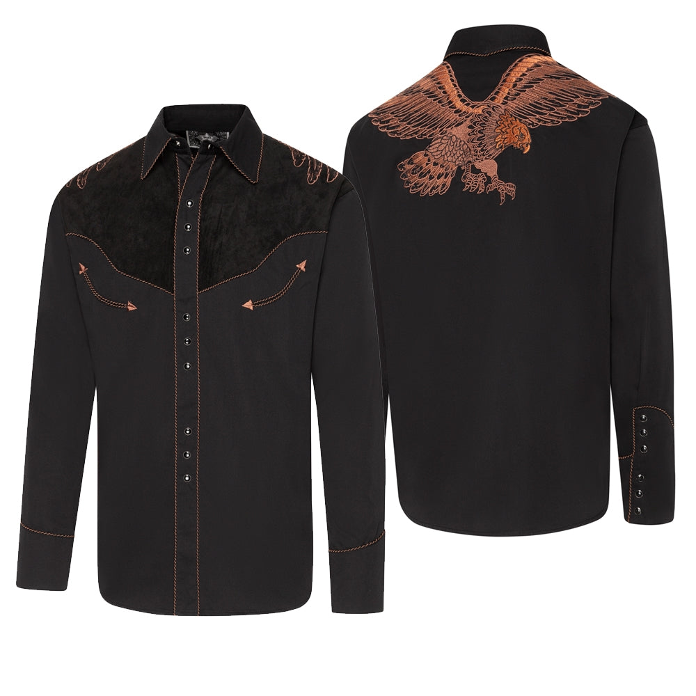 Men's Eagle Western Shirt Floyd with Embroidered Wings - Black cowboy shirt