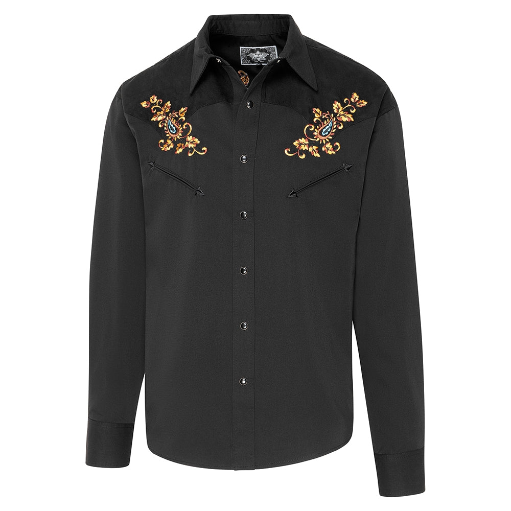 Men's Embroidered Western Shirt Hogan - Suede Look with Smiley Pockets