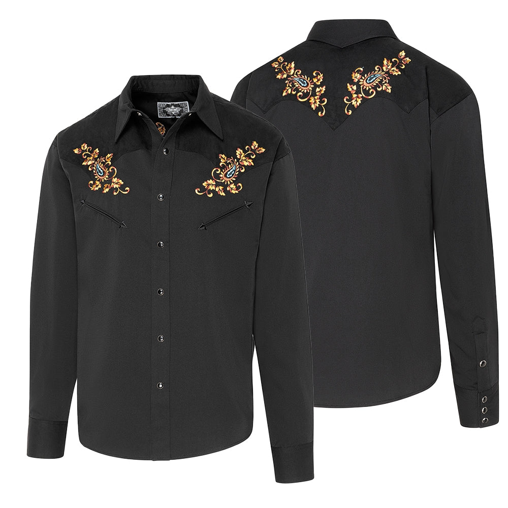 Men's Embroidered Western Shirt Hogan - Suede Look with Smiley Pockets