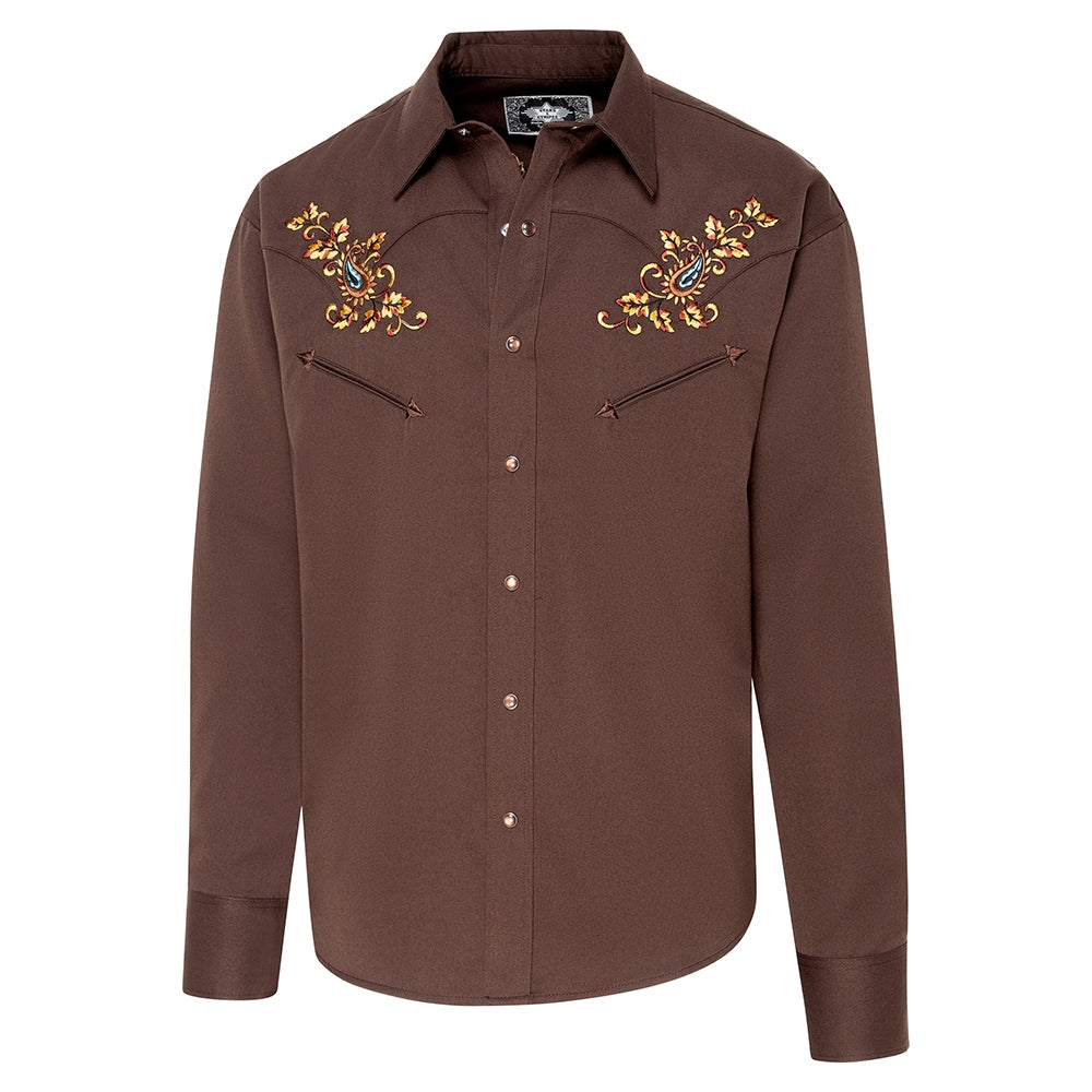 Men's Embroidered Western Shirt Hogan - Suede Look with Smiley Pockets