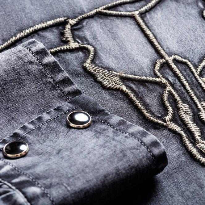 Men's Faded Western Shirt Enzo with Back Embroidery - Cowboy Shirt