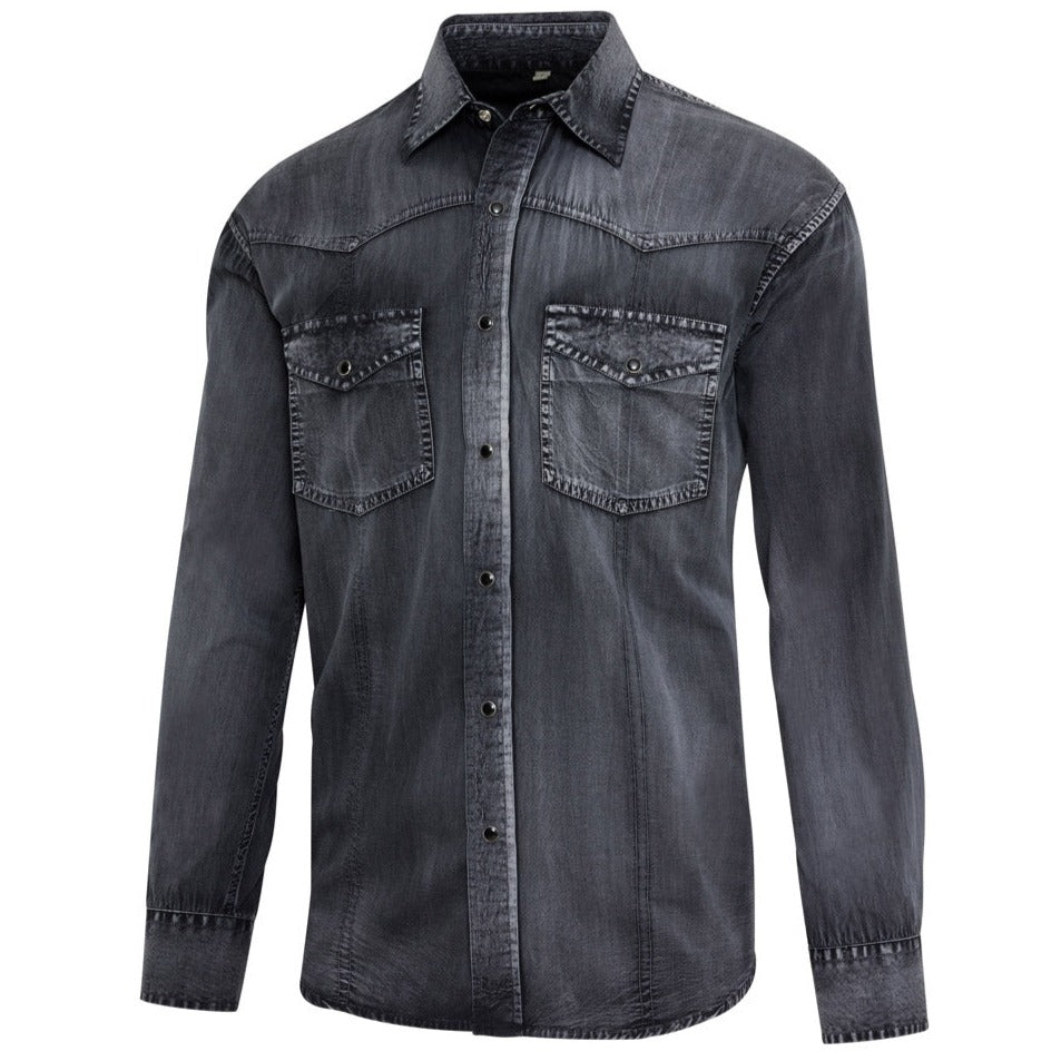 Men's Faded Western Shirt Enzo with Back Embroidery - Cowboy Shirt