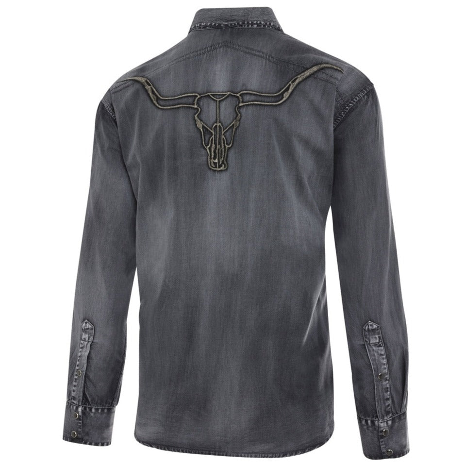 Men's Faded Western Shirt Enzo with Back Embroidery - Cowboy Shirt