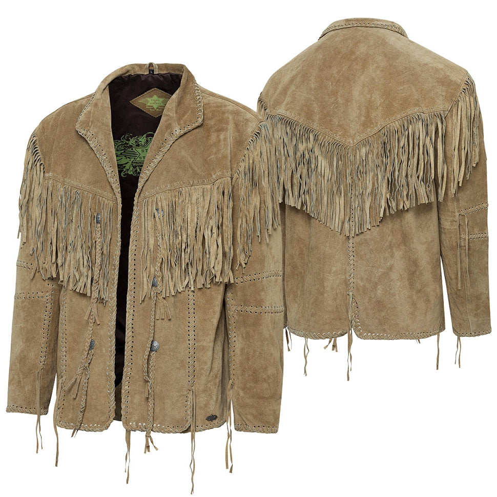 Men's Fringe Leather Jacket Hombre - Western Cowboy Jacket with Lacing
