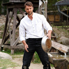 Men's Jacquard Western Shirt Farmer - Stand-Up Collar with Metal Buttons