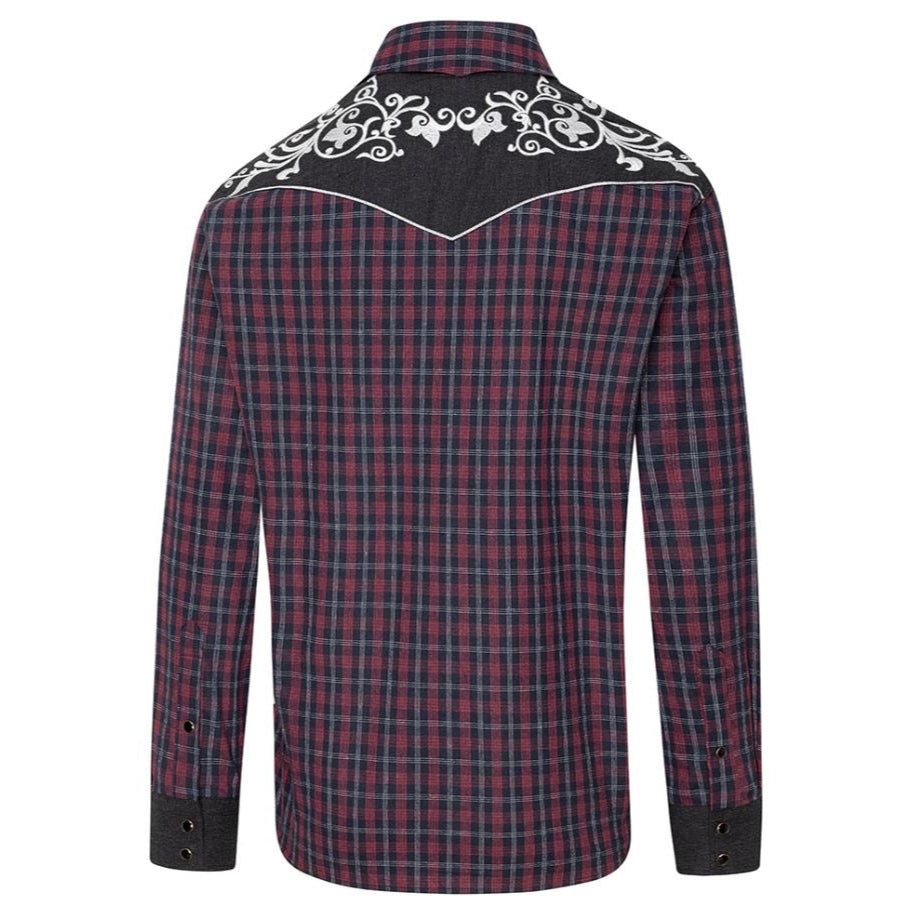 Men's Plaid Western Shirt Baker - Embroidered Yoke with Smiley Details