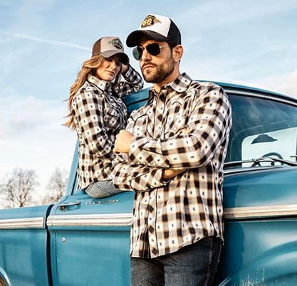 Men's Plaid Western Shirt Gus with Woven Details - Country Cowboy shirt