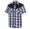 Men's Short Sleeve Western Shirt Evan - Blue Brown Plaid