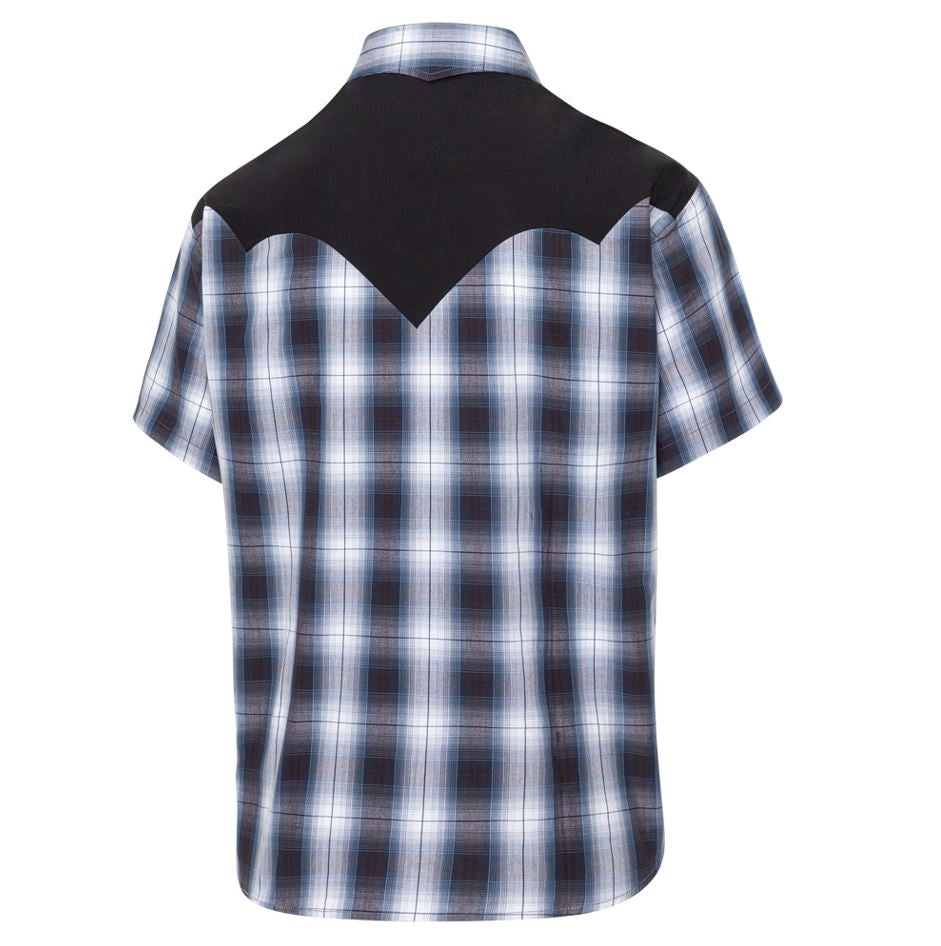 Men's Short Sleeve Western Shirt Evan - Blue Brown Plaid