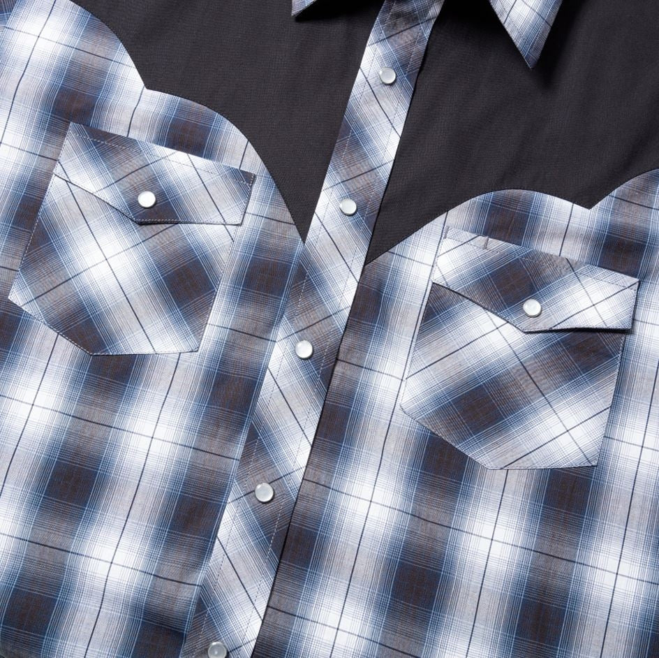 Men's Short Sleeve Western Shirt Evan - Blue Brown Plaid