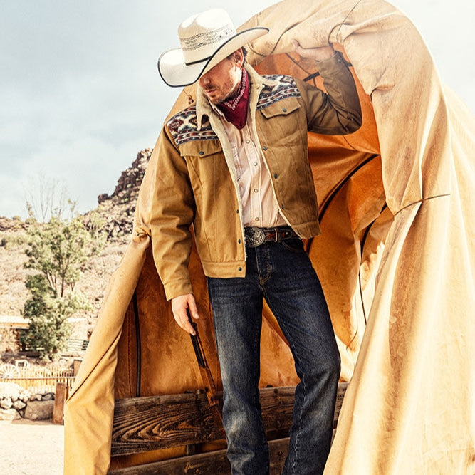Men's Western Canvas Jacket Carson - Sherpa Lined Cowboy Jacket