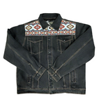 Men's Western Denim Jacket with Lining - Moran Aztec Trim Canvas Jacket