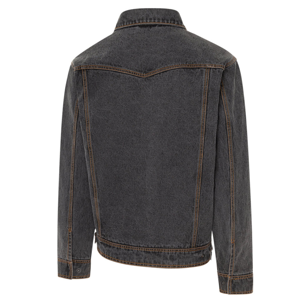 Men's Western Denim Jacket with Lining - Moran Aztec Trim Canvas Jacket