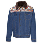 Men's Western Denim Jacket with Sherpa Lining - Bullock Aztec Trim Trucker Jacket
