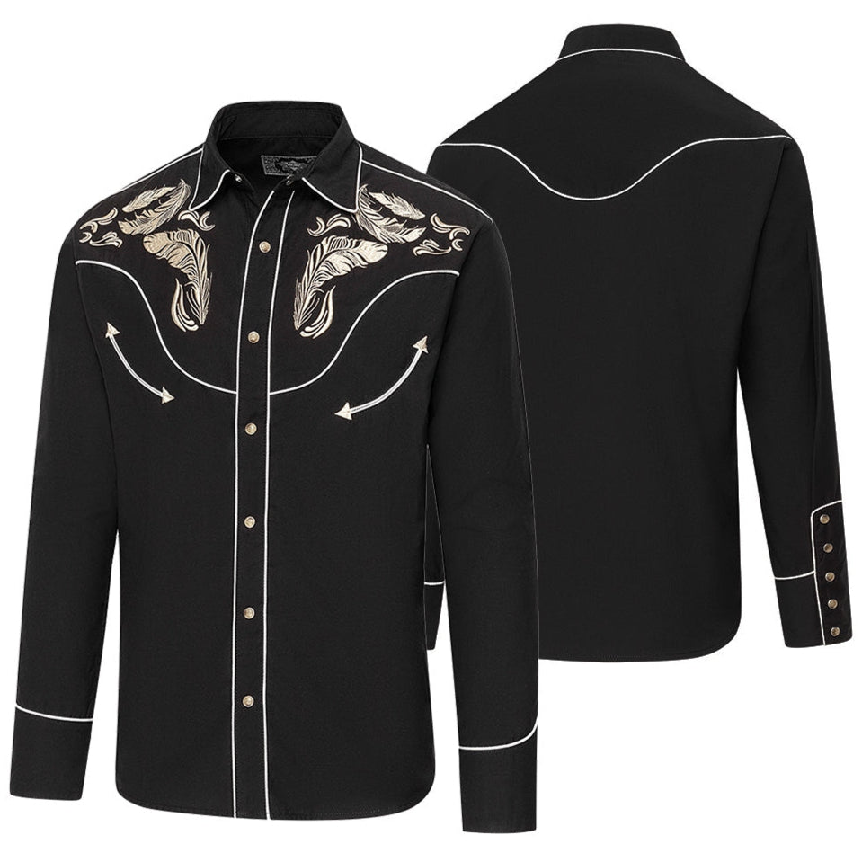 Men's Western Embroidered Shirt Dixon - Cowboy Snap Shirt with Piping