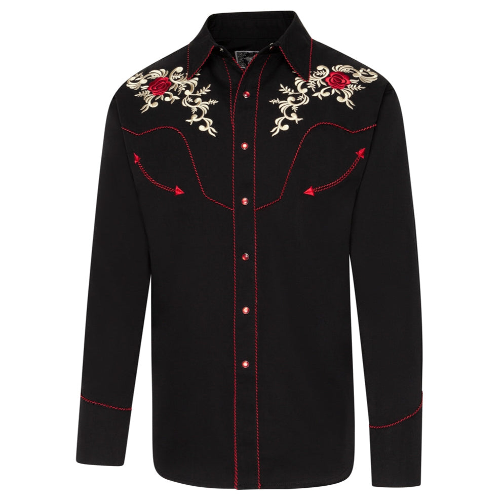 Men's Western Embroidered Shirt Milton - Cowboy Snap Button Shirt with Pipin