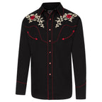 Men's Western Embroidered Shirt Milton - Cowboy Snap Button Shirt with Pipin