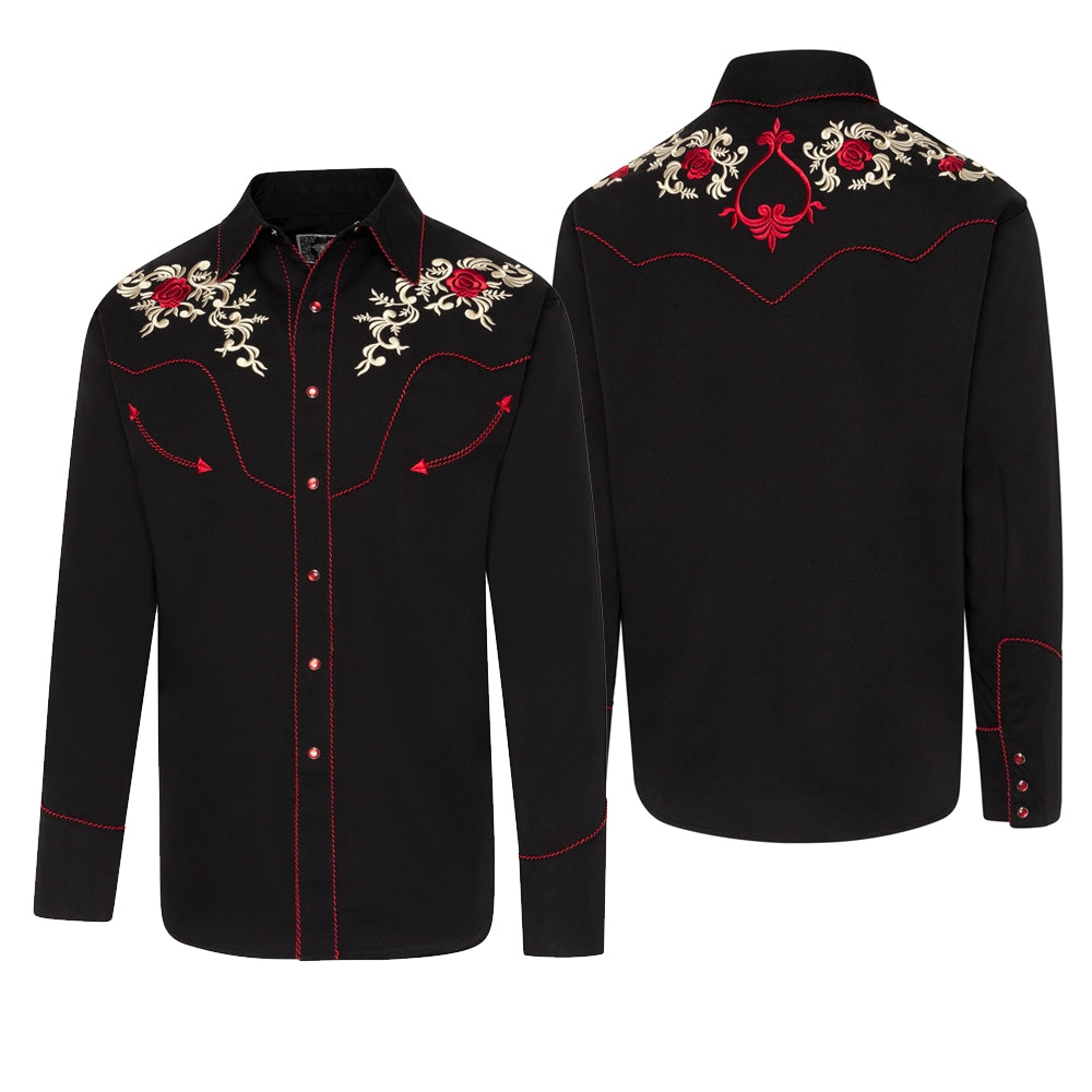 Men's Western Embroidered Shirt Milton - Cowboy Snap Button Shirt with Pipin